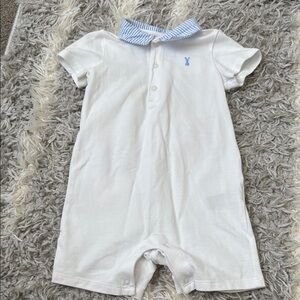 Janie & Jack White Baby Bunny Romper with Blue Collar